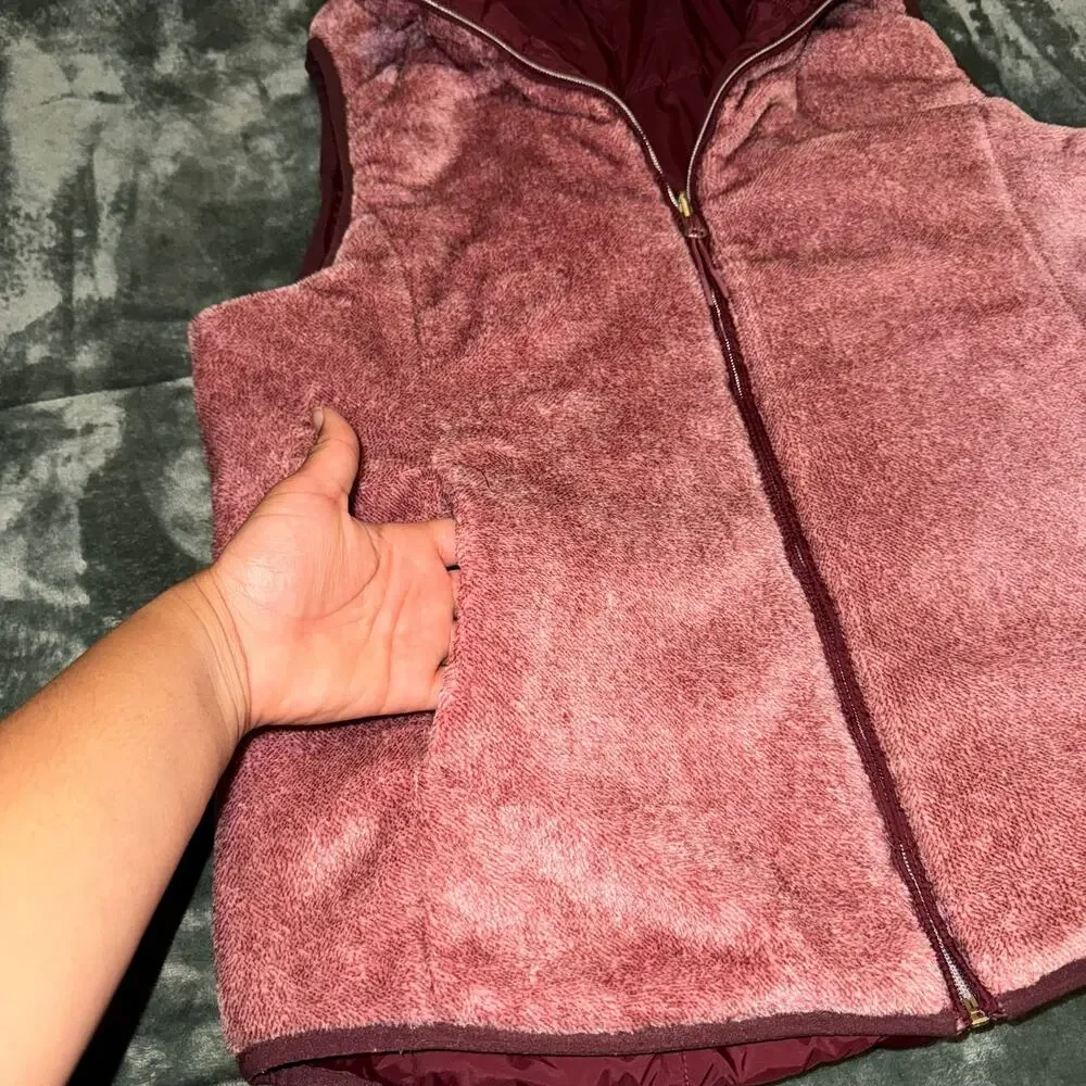 Free Country Dark Cherry Quilted Reversible Vest Woman's Size Large Red/Pink - Picture 6 of 9